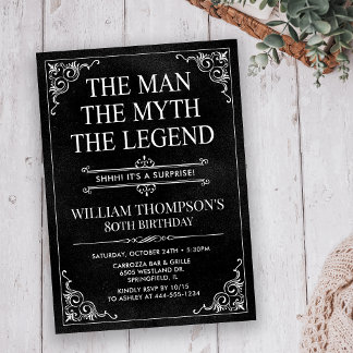 Man Myth Legend Black Surprise 80. Geburtstag Einladung