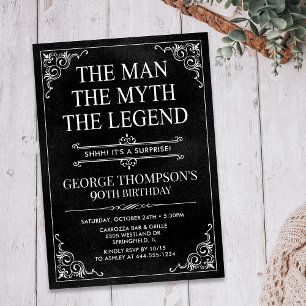 Man Myth Legend Black Surprise 90. Geburtstag Einladung