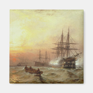 Man-o' War, der bei Sonnenuntergang einen Salat fe Magnet