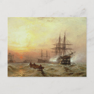 Man-o' War, der bei Sonnenuntergang einen Salat fe Postkarte