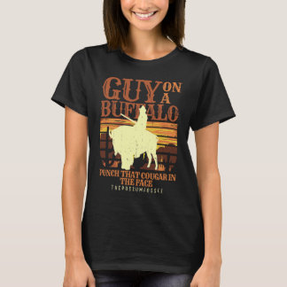 Man Riding Buffalo Possum Possum Graphic Meme T-Shirt