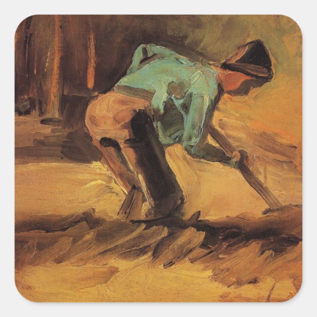 Man Stooping mit Stick, Spade von Vincent van Gogh Quadratischer Aufkleber (Vorderseite)