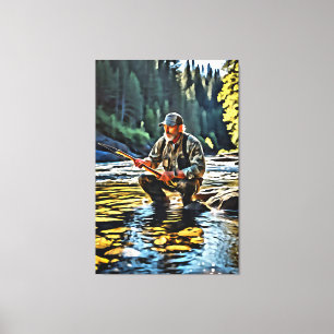 *~* Man Stream Nature AP49 Fishing Art Leinwanddruck