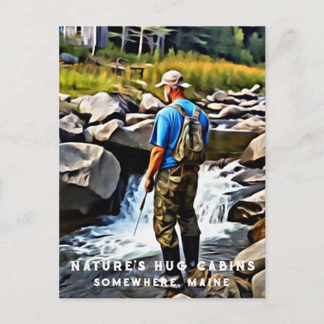 *~* Man Sun Fishing Stream Maine AP49 Caabin Postkarte (Vorderseite)
