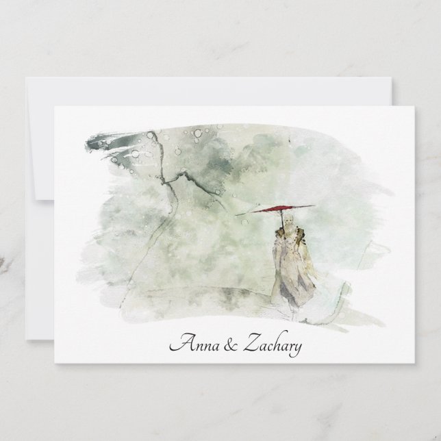 *~* Man Umbrella Hügel Japan UAWG QR AR27 Hochzeit Einladung (Vorderseite)