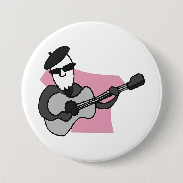 Man Wearing Beret Playing Acoustic Guitar Button (Vorderseite)