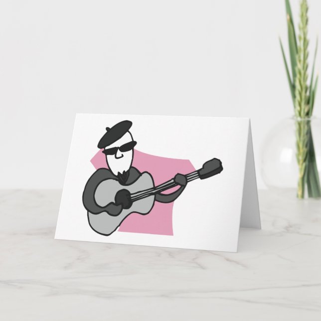 Man Wearing Beret Playing Acoustic Guitar Karte (Vorderseite)