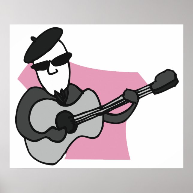 Man Wearing Beret Playing Acoustic Guitar Poster (Vorne)