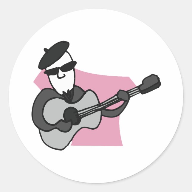 Man Wearing Beret Playing Acoustic Guitar Runder Aufkleber (Vorderseite)