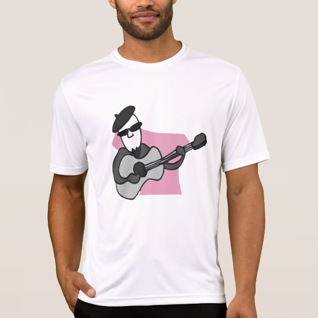 Man Wearing Beret Playing Acoustic Guitar T-Shirt (Vorderseite)