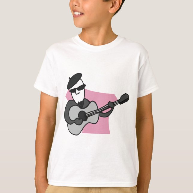 Man Wearing Beret Playing Acoustic Guitar T-Shirt (Vorderseite)
