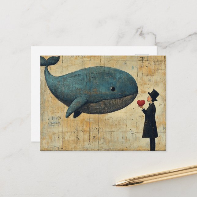 Man with a Heart and a Flying Whale Postkarte (Vorderseite/Rückseite Beispiel)