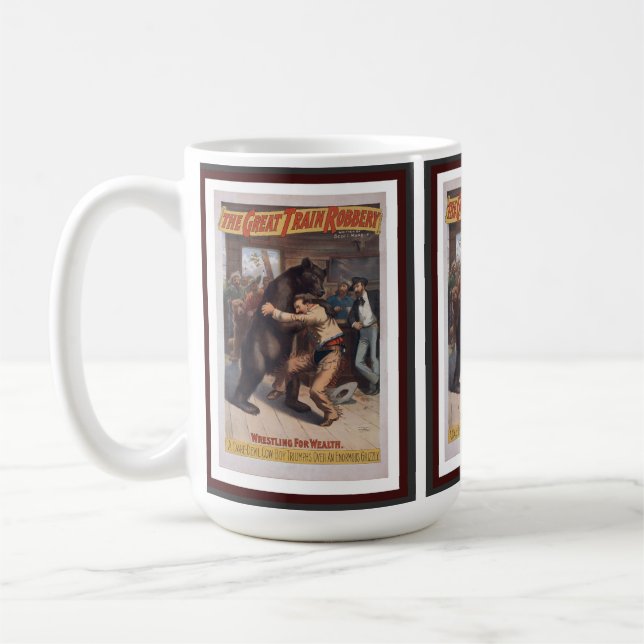Man Wrestles Bär - Vintage Lithograph Tasse (Links)
