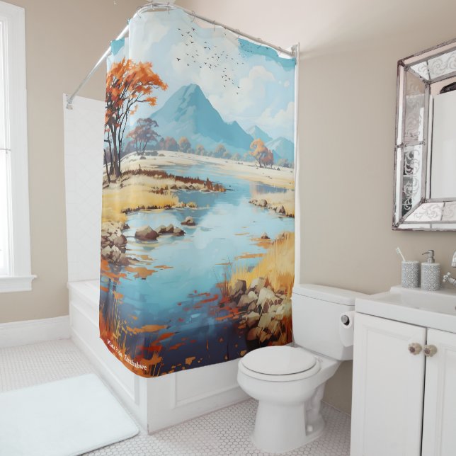 Mana Pools Zimbabwe Vintag Illustration Travel Duschvorhang (Beispiel)