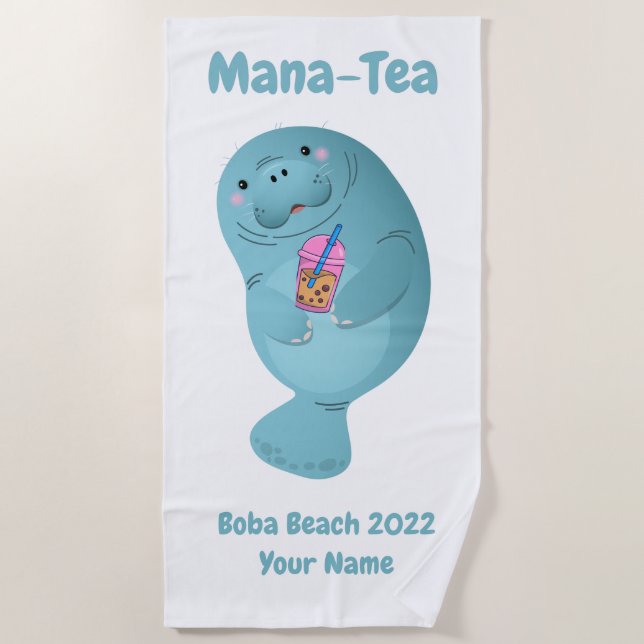 Mana-Tee Personalisiert Manatee Boba Tea Strandtuc Strandtuch (Vorderseite)