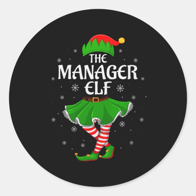 Manager Elf Christmas Family Girls Women Elf Squad Runder Aufkleber (Vorderseite)