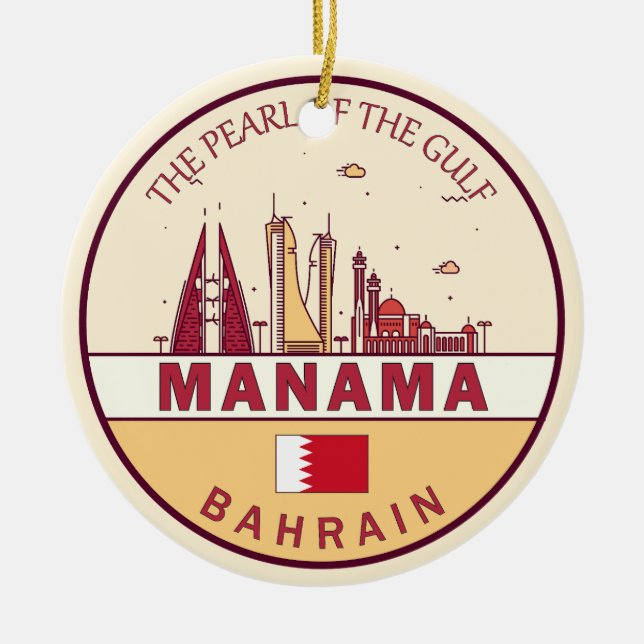 Manama Bahrain City Skyline Emblem Keramik Ornament (Vorne)
