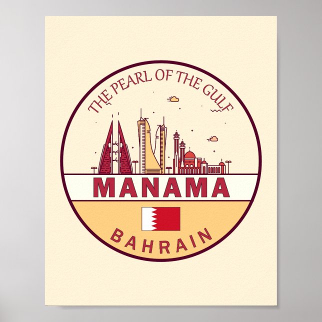 Manama Bahrain City Skyline Emblem Poster (Vorne)