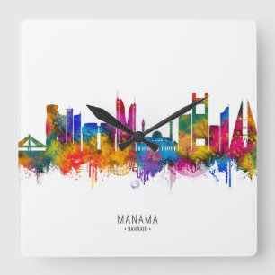 Manama Bahrain Skyline Quadratische Wanduhr
