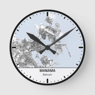 Manama Clock City Linienkunst Runde Wanduhr