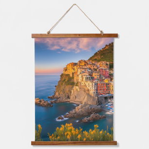 Manarola Cinque Terre Italien Küstenstrand Sunset Wandteppich Mit Holzrahmen