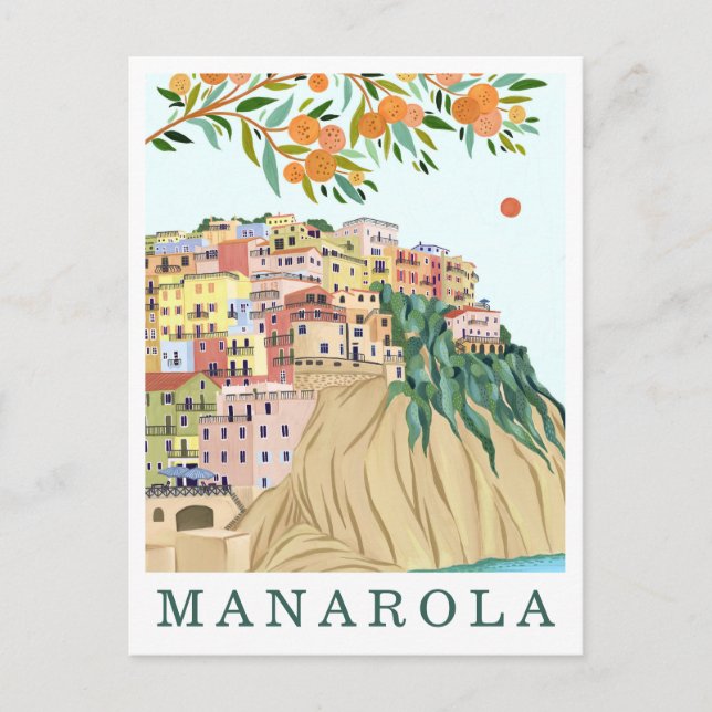 Manarola Cinque Terre Italy Travel Illustration Postkarte (Vorderseite)