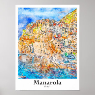 Manarola Italien Reise Wasserfarbe Handgezeichnet Poster