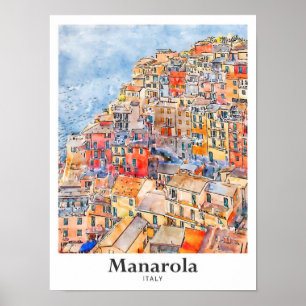Manarola Italien Reise Wasserfarbe Handgezeichnet Poster