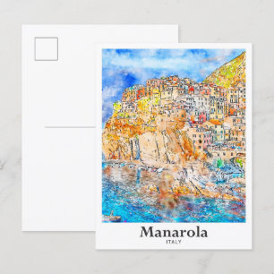 Manarola Italien Reise Wasserfarbe Handgezeichnet Postkarte