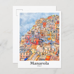 Manarola Italien Reisen Wasserfarbenhandzeichnung Postkarte