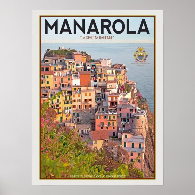 Manarola Vineyard Harbour - auf Weiß Poster (Vorne)