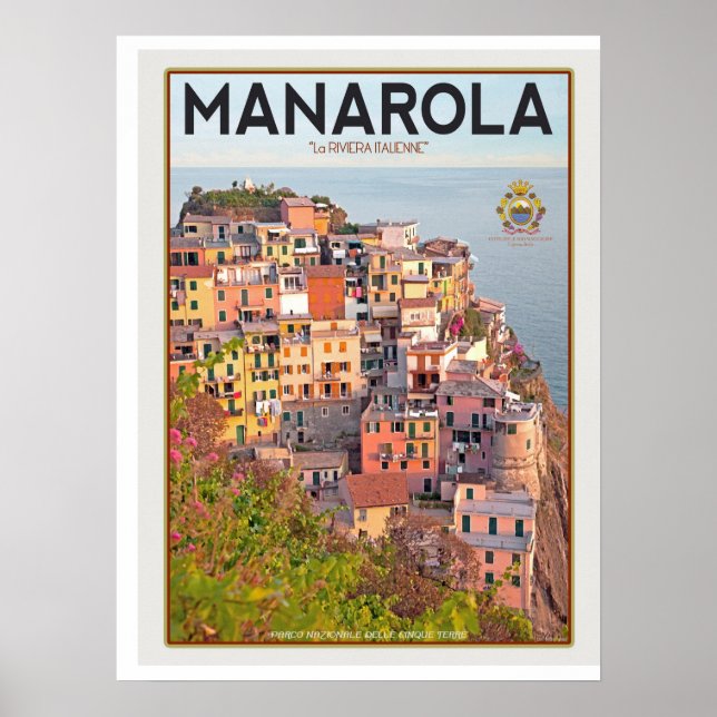 Manarola Weinberg Sonnenuntergang (weiß) Poster (Vorne)