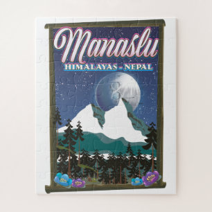 Manaslu-Himalaya Nepal Reiseplakat Karte Puzzle