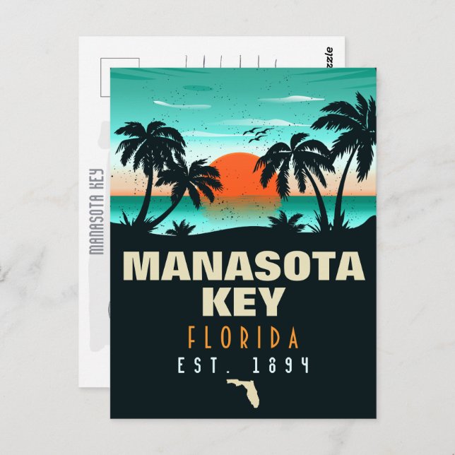 Manasota Key Florida Retro Sunset Souvenirs 60er Postkarte (Vorne/Hinten)