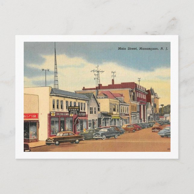 Manasquan NJ, Main St, Vintag Postkarte (Vorderseite)