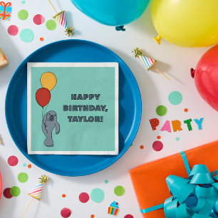 Manatee and Balloons Custom Birthday Party Serviette