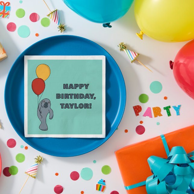 Manatee and Balloons Custom Birthday Party Serviette (Von Creator hochgeladen)
