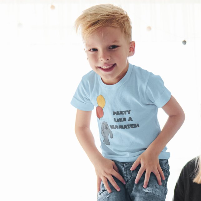 Manatee and Balloons Custom Birthday Party T-Shirt (Von Creator hochgeladen)