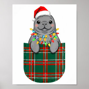 Manatee Büffel Kariert Grün Rot Weiß Cket Weihnach Poster