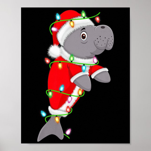 Manatee Christmas Lights Santa Costume Cute Animal Poster (Vorne)