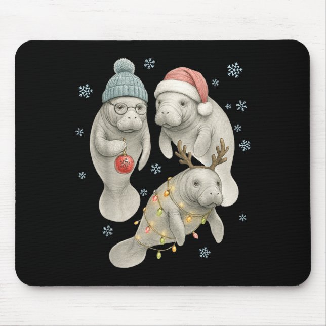 Manatee Christmas Manatee Santa Reindeer Lights Wo Mousepad (Vorne)
