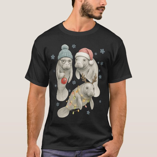 Manatee Christmas Manatee Santa Reindeer Lights Wo T-Shirt (Vorderseite)