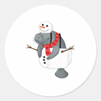 Manatee Christmas Snowman Carrot Nose S Runder Aufkleber