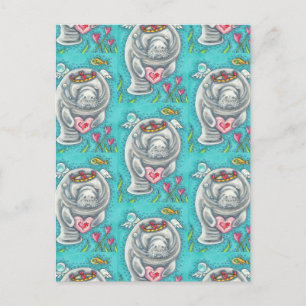 MANATEE CUPID, BLASEN UND HERZEN BUNTE VALENTINSKA FEIERTAGSPOSTKARTE