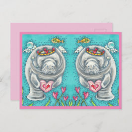 MANATEE CUPID, BUBBLES & HEARS FARBENFARBIGE VALEN FEIERTAGSPOSTKARTE