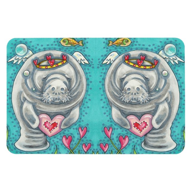 MANATEE CUPID, BUBBLES & HEARS FARBENFARBIGE VALEN MAGNET (Horizontal)