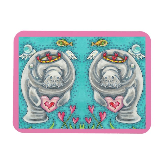 MANATEE CUPID, BUBBLES & HEARS FARBENFARBIGE VALEN MAGNET (Horizontal)