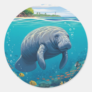 Manatee im Biscayne-Nationalpark Runder Aufkleber