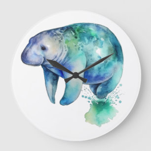 Manatee in blau und grün große wanduhr