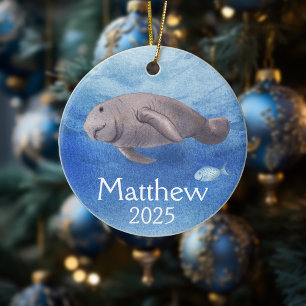 Manatee Lover Personalisierte Aquarellfarbe Keramik Ornament